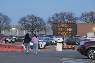 A sign announcing 'early voting ended" in Columbus, Ohio, on Nov. 3, 2024.