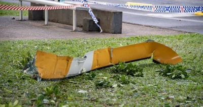 Debris from a helicopter is seen after it crashed into the roof of the Double Tree by Hilton Hotel in Cairns, Australia 12 August 2024. EPA-EFE/BRIAN CASSEY AUSTRALIA AND NEW ZEALAND OUT