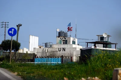 FILE - A general view of a base of the United Nations peacekeeping forces in Lebanon (UNIFIL) at the Lebanese-Israeli border, in the southern village of Markaba, on April 7, 2023. Four United Nations military observers were wounded Saturday while patrolling along the southern Lebanese border after a shell exploded near them, the U.N. peacekeeping mission in southern Lebanon said.