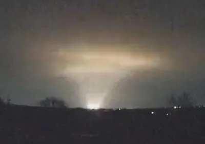 Video purported to show strikes above Dnipro in Ukraine early this morning