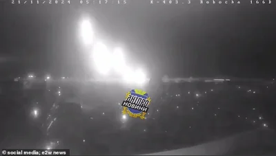 Security camera footage out of the central-eastern city of Dnipro showed several projectiles streaking in and detonating in a series of violent, fiery explosions