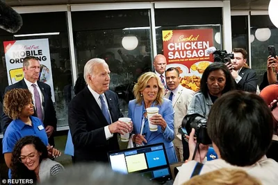 U.S. President Joe Biden and First Lady Jill Biden pick up an order from a Waffle House in Marietta, Georgia, after participating in a presidential debate in Atlanta, Georgia, U.S., June 28, 2024