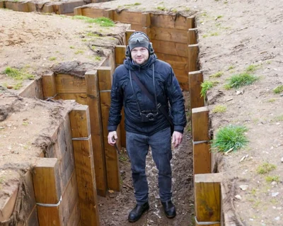 The Sun Defence Editor Jerome Starkey in a trench during the exercise