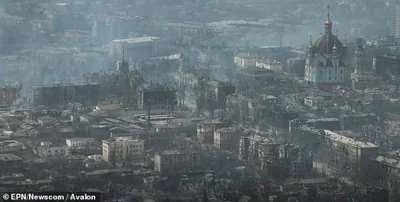 A view of destruction of the city of besieged Mariupol in southeastern Ukraine