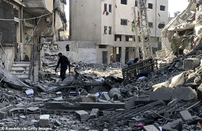 A general view of the destruction after the Israeli army attack on the 5-storey building