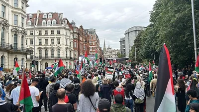 Pro-Palestine protesters marched on the Israeli embassy in London to demand a ceasefire in the war in Gaza last month