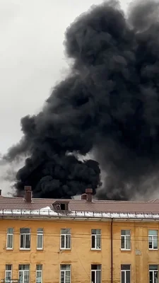 Thick plumes of smoke were seen in footage billowing into the sky this morning