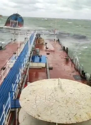 Two Russian oil tankers sinking near Crimea as storm splits one in half