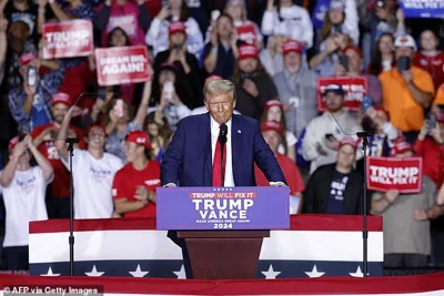 Former US President and Republican presidential candidate Donald Trump speaks during his final campaign rally before election day at Van Andel Arena in Grand Rapids, Michigan on November 5, 2024