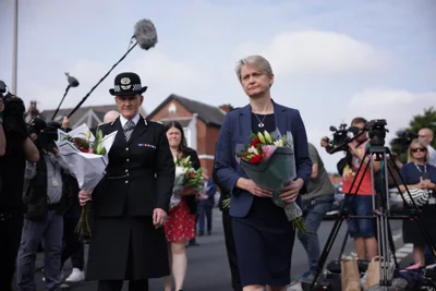 Home Secretary Yvette Cooper left flowers at the scene