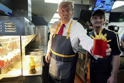 Trump serves fries at McDonald's; says Harris lied about working there in college