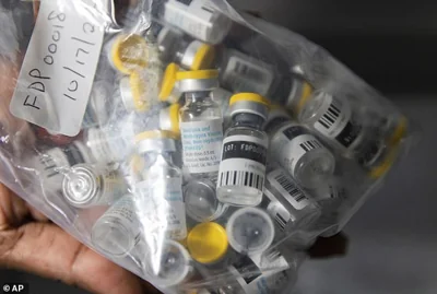 Vials of single doses of the Jynneos vaccine for mpox are seen from a cooler at a vaccinations site in Brooklyn, New York on August 29, 2022 as the disease swept through the United States