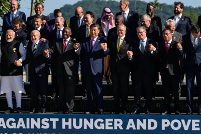 G20 leaders attend an event launching the Global Alliance Against Hunger and Poverty at the G20 Summit