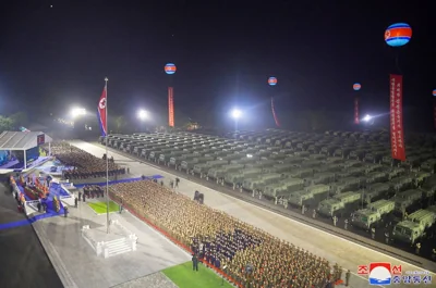 This picture taken on August 4, 2024 and released by North Korea's official Korean Central News Agency (KCNA) via KNS on August 5 shows a general view of a ceremony for transferring 250 new-type tactical ballistic missile launchers to the frontier military units, in Pyongyang. AFP PHOTO/KCNA VIA KNS