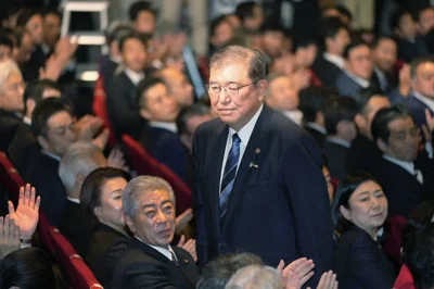 Shigeru Ishiba acknowledges the applause after he was elected as new head of Japan's ruling party at the Liberal Democratic Party's (LDP) leadership election in Tokyo on September 27, 2024. AFP PHOTO