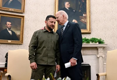 US President Biden pictured with Ukrainian premier Zelensky