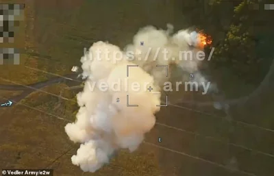 The video from the battlefield shows an armoured vehicle being blown up by a drone