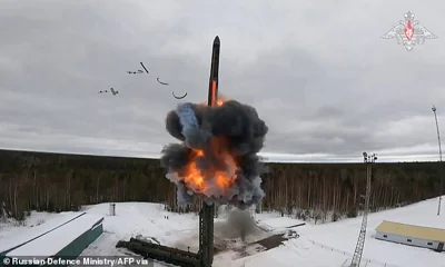 A grab taken from handout footage released by the Russian Defence Ministry on March 1, 2024 purport to show the test firing of an ICBM belonging to the country's nuclear deterrence forces