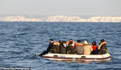 The French interior minister Bruno Retailleau posted on X that 'several people had died'. Pictured: A small boat crossing the English Channel earlier today