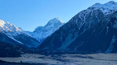 New Zealand's highest peak, Aoraki, centre, is seen in the Aoraki/Mount Cook National Park, on Aug. 17, 2020. 