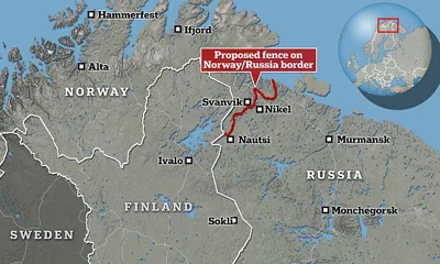 The location of the proposed fence on the border between Norway and Russia