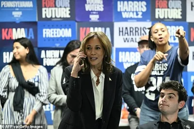 Vice President Kamala Harris took part in a phone bank earlier Tuesday at the Democratic National Committee headquarters in Washington, D.C. She spent Election Night at her Naval Observatory residence