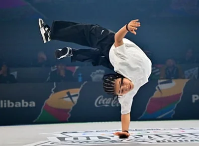 Japan’s Riko in action during a b-girls battle at the Olympic Qualifier Series in Budapest