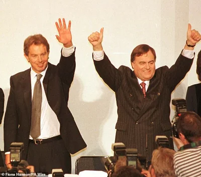 John Prescott and Tony Blair appear at the Labour party conference in 1996