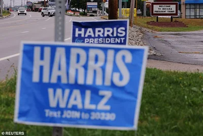 Harris/Walz signs in Indiana, Pennsylvania, ahead of a visit by Trump last month