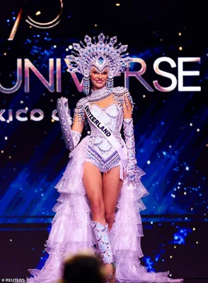 Miss Switzerland channeled a look reminiscent of Disney's Frozen as she adorned a sparkling corset with a ruffled skirt and gem-encrusted sleeves