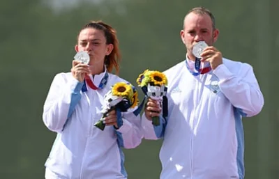 San Marino’s Alessandra Perilli (L) and Gian Marco Berti.