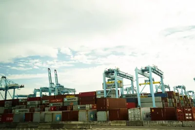 Shipping containers and cranes at the Port of Lazaro Cardenas in Michoacan, Mexico.