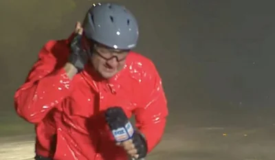 A sodden Ray was caught on camera attempting to report from the heart of Hurricane Milton as the ferocious storm came ashore on Wednesday night