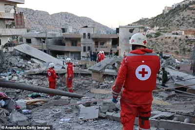 Lebanese Red Cross teams conducted search and rescue operations in Nabatieh today