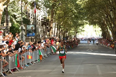 Tamirat Tola of Team Ethiopia competes