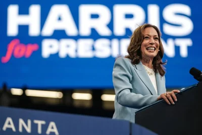 Vice President and 2024 Democratic presidential candidate Kamala Harris speaks at a campaign rally in Atlanta, Georgia, on July 30, 2024. (Photo by ELIJAH NOUVELAGE/AFP via Getty Images)