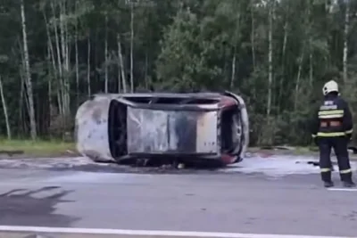 Автомобиль сгорел после ДТП под Новополоцком