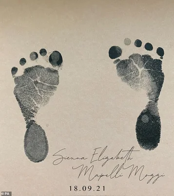 When the couple announced Sienna's name in October 2021, Edoardo shared a print of their daughter's feet along with her full name