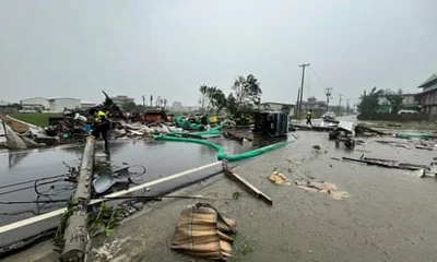 Emergency services check damaged property in Hualien County, eastern Taiwan, on Thursday.