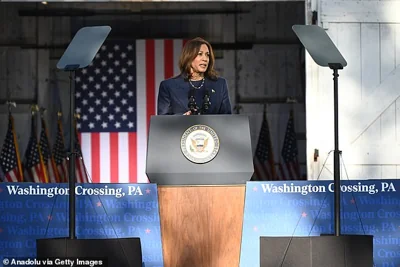 Vice President Harris speaking at a campaign event in Washington Crossing, PA ahead of her testy interview with Fox News