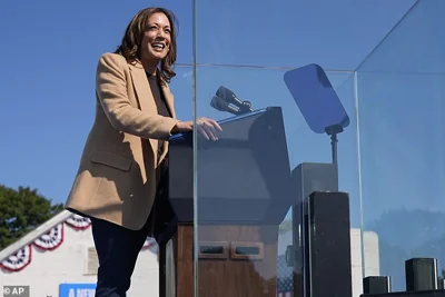 Democratic presidential nominee Vice President Kamala Harris speaks during a campaign stop at the Throwback Brewery, in North Hampton yesterday