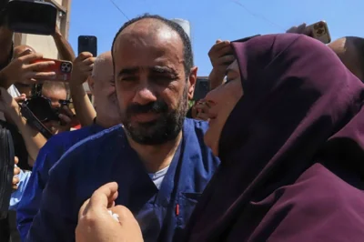 FREE AT LAST Al-Shifa hospital director Mohammed Abu Salmiya (left) is welcomed by a female relative at Nasser hospital in the city of Khan Younis, southern Gaza Strip, on July 1, 2024, after he was released from Israeli detention. AFP PHOTO