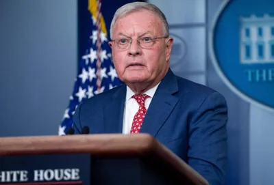 Keith Kellogg, National Security Adviser to U.S. Vice President Mike Pence, speaks during a press briefing at the Brady Briefing Room of the White House in Washington, D.C., Sept. 22, 2020. AFP-Yonhap