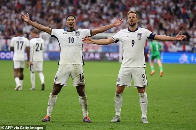 Goal scorers Jude Bellingham and Harry Kane beam after their Euros clash against Slovakia which placed England into the quarter-finals