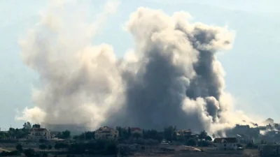 Smoke rises from the site of an Israeli air attack on the southern Lebanese village of Khiam on October 12, 2024.