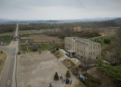 These ruins, photographed April 22, 2018, once served as a regional headquarters for the North's ruling Workers' Party of Korea in Cheorwon, Gangwon Province.  AFP