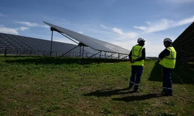 EDF renewables' employees at the solar farm, La Fito photovoltaic park, in south-east France
