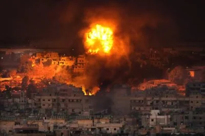 FANNING THE FIRE Flames rise after an Israeli airstrike on the southern suburbs of Lebanon's capital Beirut on Sept. 28, 2024. AP PHOTO