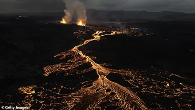 Lava is seen flowing from the Sundhnúks volcano on May 30 of this year