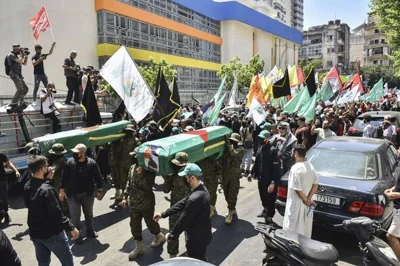 Members of the Palestinian Joint Action Committee Hold Rally and Symbolic Funeral for Late Hamas Leader Ismail Haniyeh In Beirut